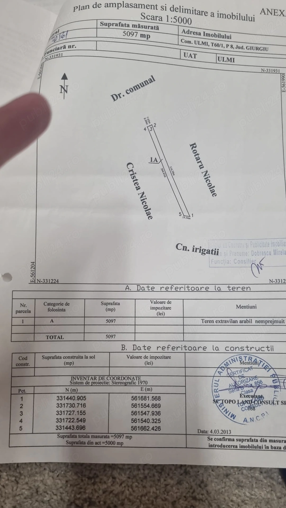 Teren intravilan Km23 A1 comuna Ulmi