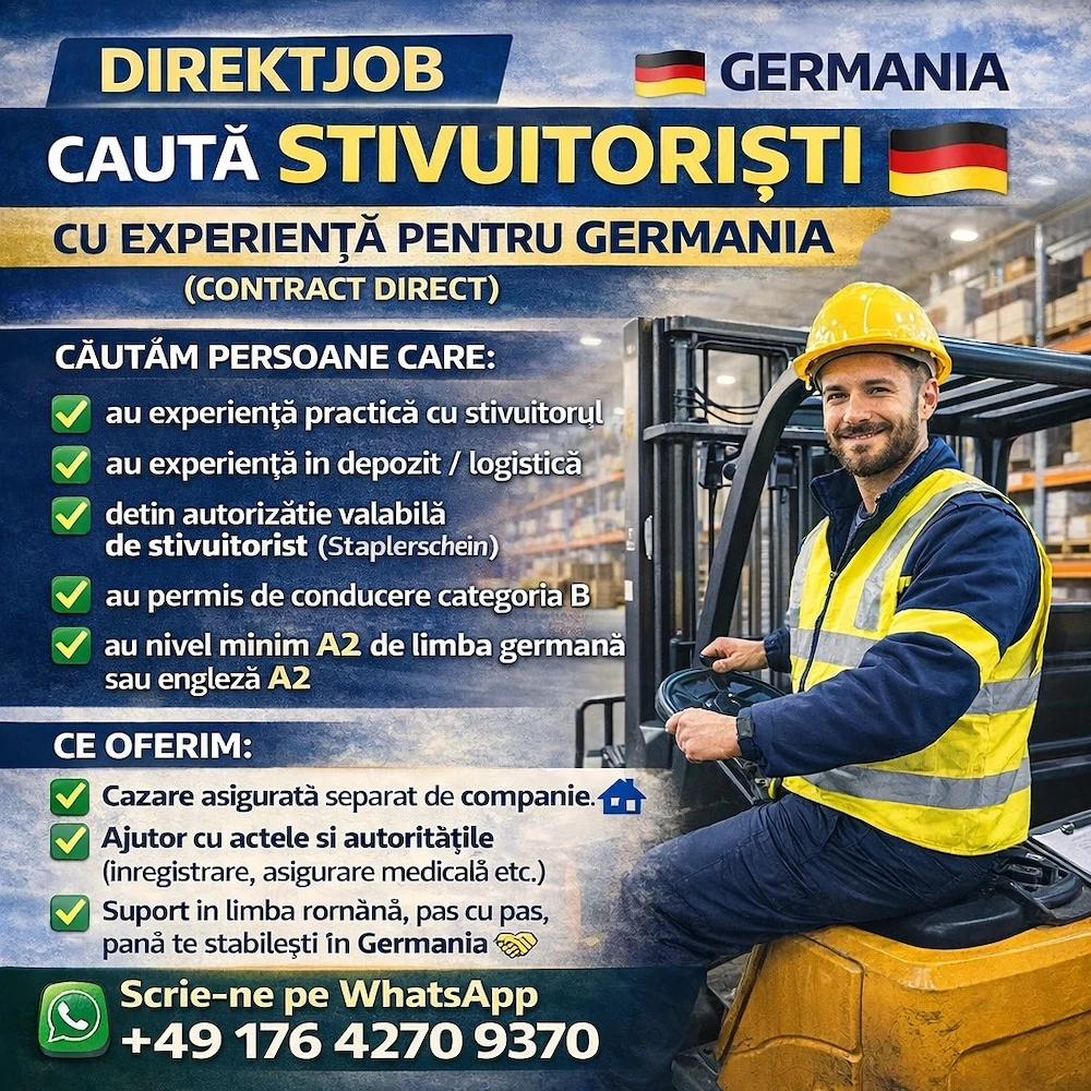 DirektJob caută stivuitoriști cu experiență pentru Germania