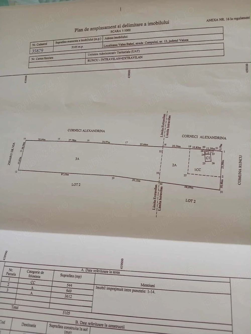  Teren de vanzare in Runcu, sat. Valea Babei, str. Campului nr 12 - jud. Valcea 5100 mp