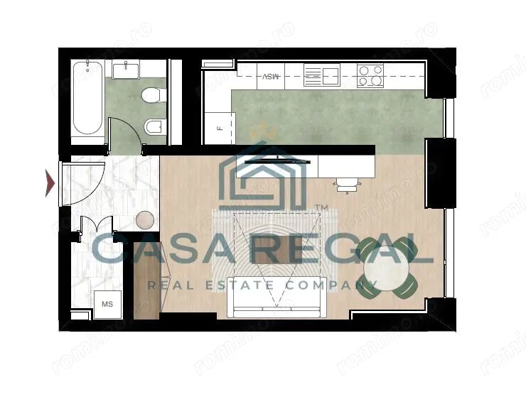 Apartament cu 1 camera, 40.82mp utili, etajul 2