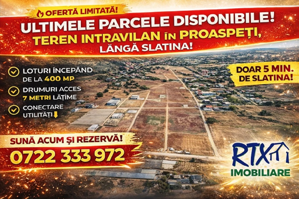 Teren intravilan Proaspeti-de la 400 mp cu drum de 7 m