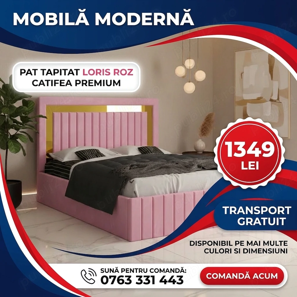 Pat Tapitat Loris Roz Catifea Premium Stoc limitat Promoție dormitoare