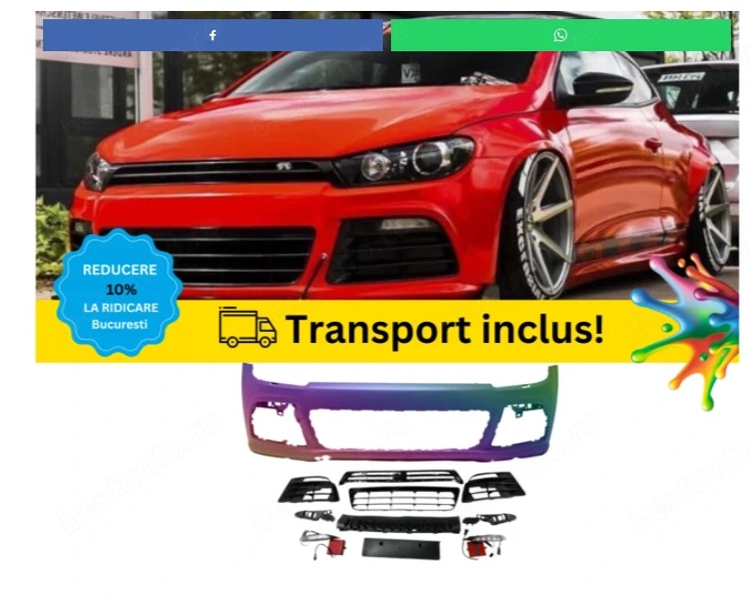 Bara fata VW Scirocco R20-LOOK 2008-2014 Rosu LY3J vopsita