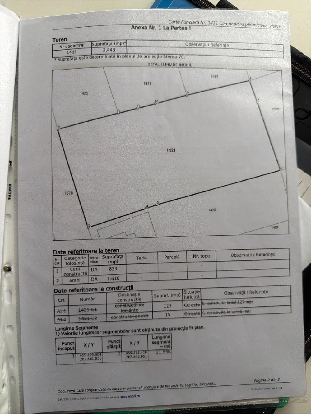 Teren intravilan 2443 mp   deschidere 21 ml   Vișina Veche, Olt