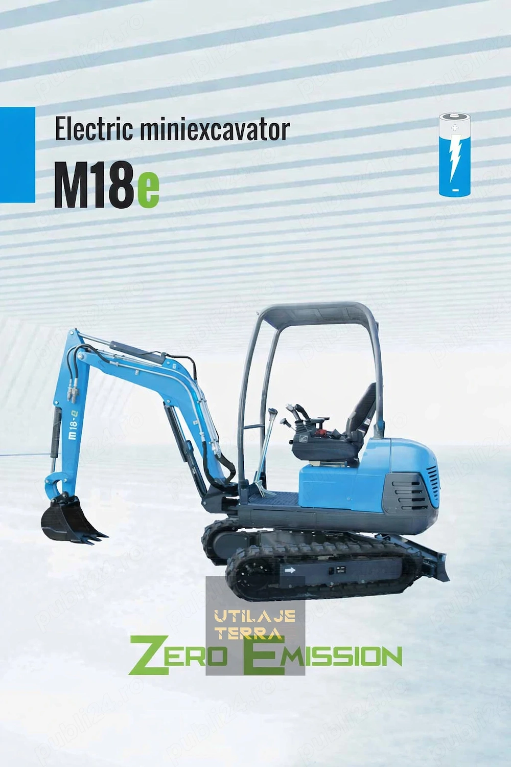 Miniexcavator electric M18e   zero emisii, autonomie până la 8 ore
