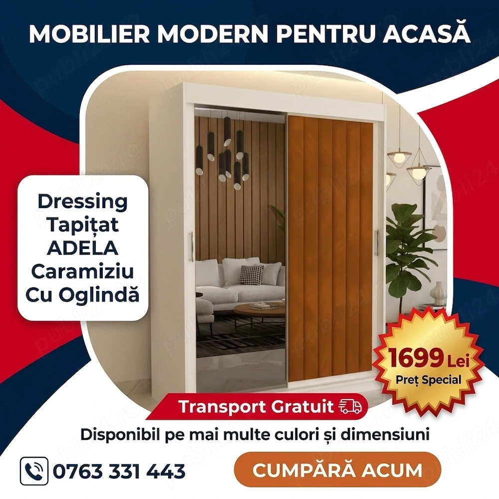 Dressing Tapitat ADELA Caramiziu Cu Oglinda Transport oriunde în România Vezi astăzi seturi dormitor