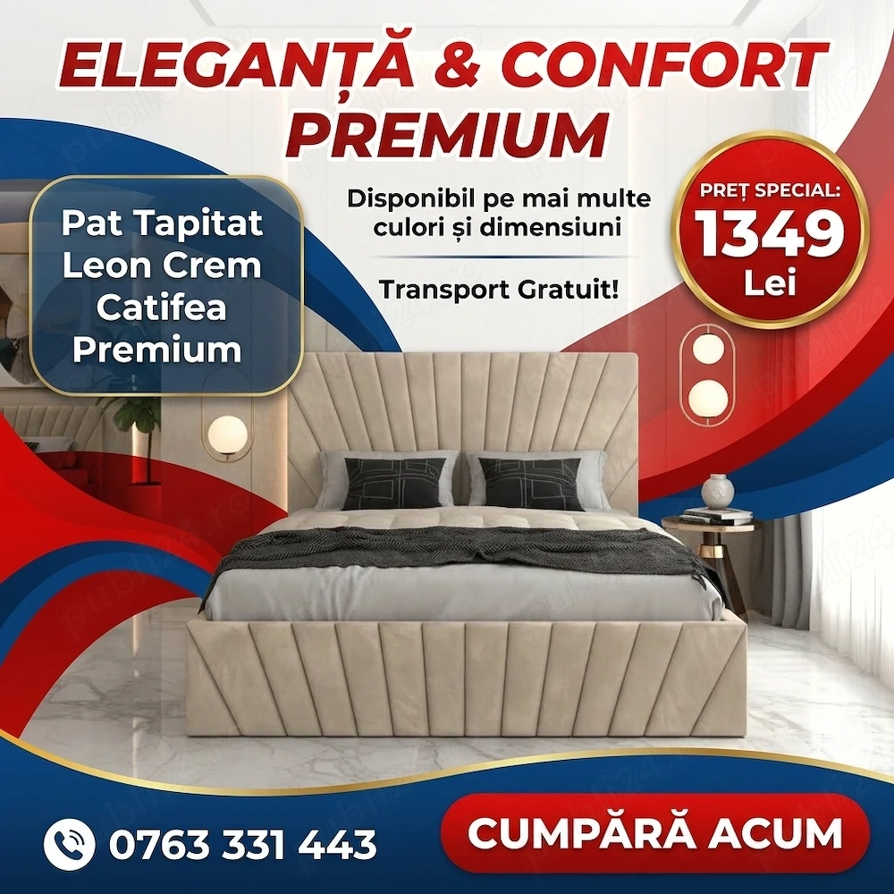 Pat Tapitat Leon Crem Catifea Premium Transport rapid Profită de astăzi seturi dormitor complete