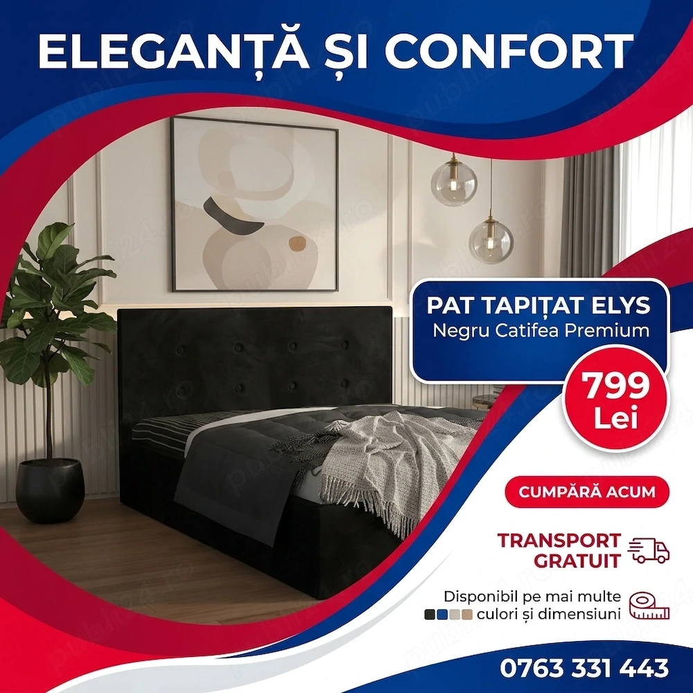 Pat Tapitat Elys Negru Catifea Premium  Finisaje premium Vezi chiar azi mobilier dormitor