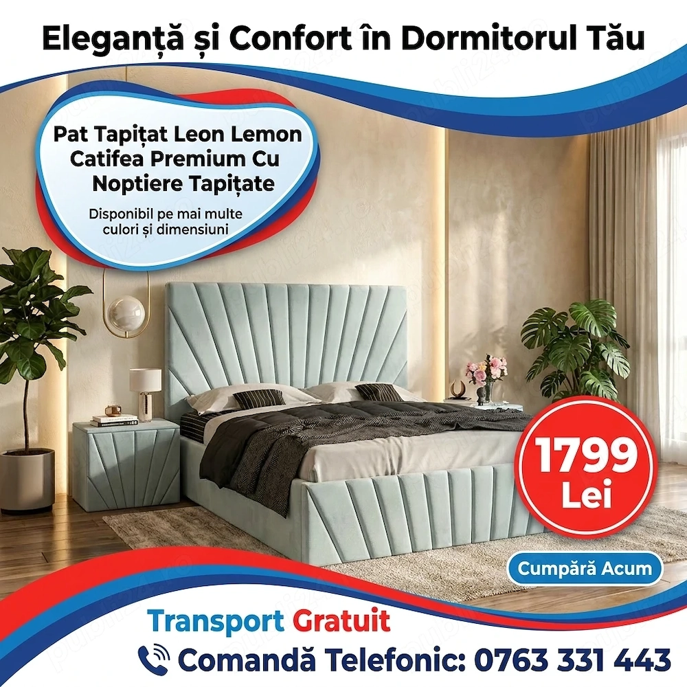 Pat Tapitat Leon Lemon Catifea Premium Cu Noptiere Tapitate Scrie-ne pentru detalii Variantă premium