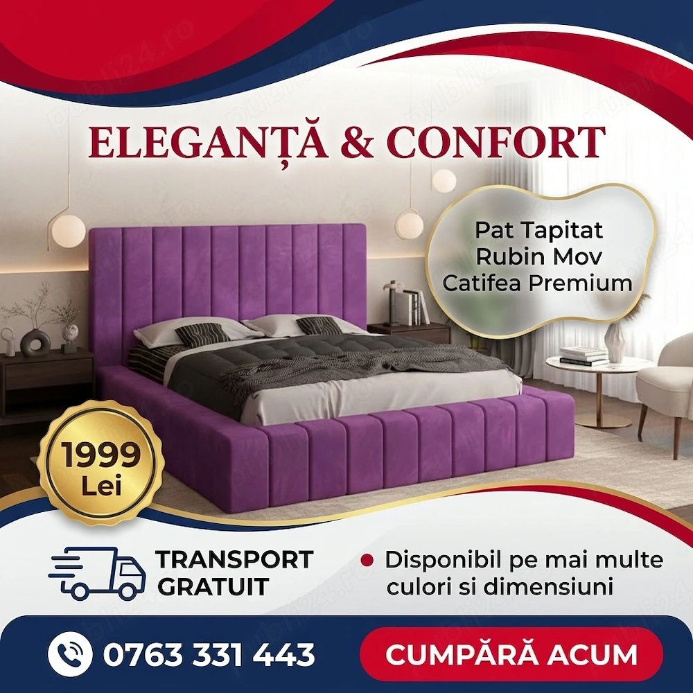 Pat Tapitat Rubin Mov Catifea Premium Stoc limitat Descoperă acum seturi dormitor complete
