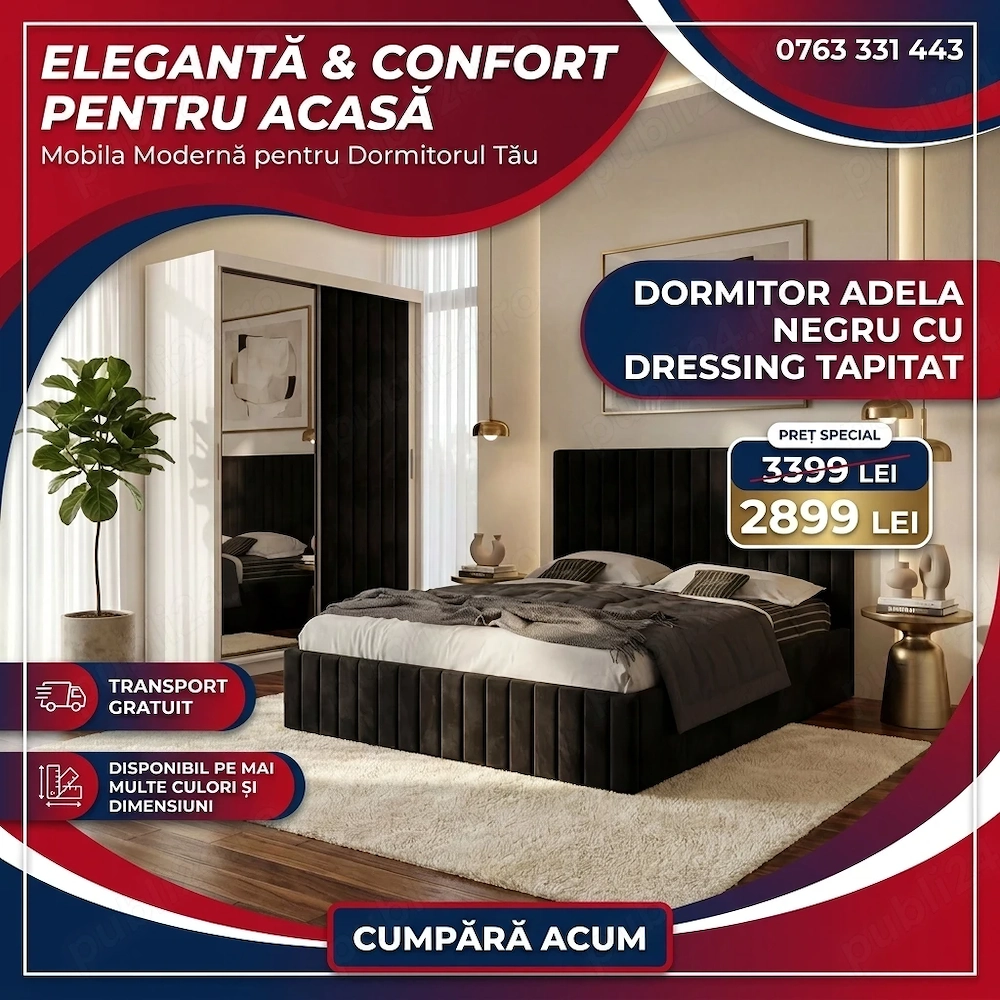Dormitor Adela Negru cu Dressing Tapitat Scrie-ne pentru detalii Reduceri mobilă dormitor