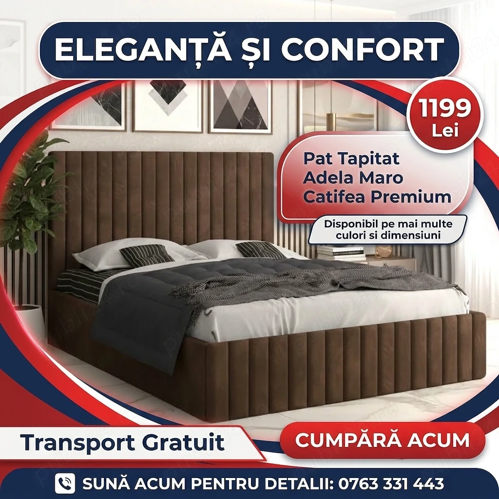 Pat Tapitat Adela Maro Catifea Premium Expediere rapidă Mobilă dormitor preț bun