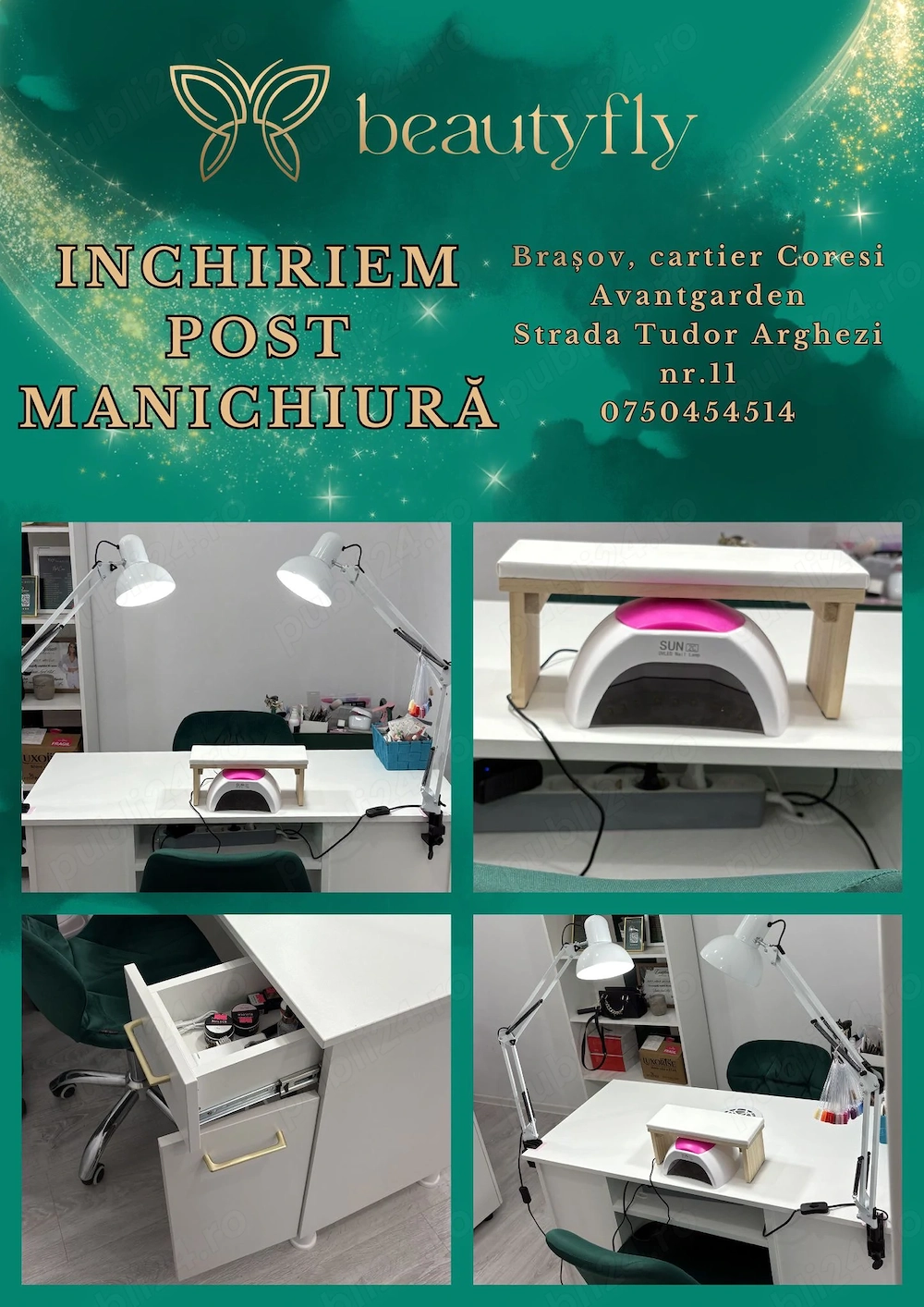 Post de manichiură-pedichiură disponibil pentru închiriere   salon elegant, zonă accesibilă