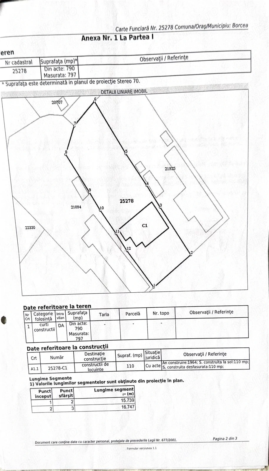 Vand teren intravilan Borcea fostul Pietroiu 790mp strada principala