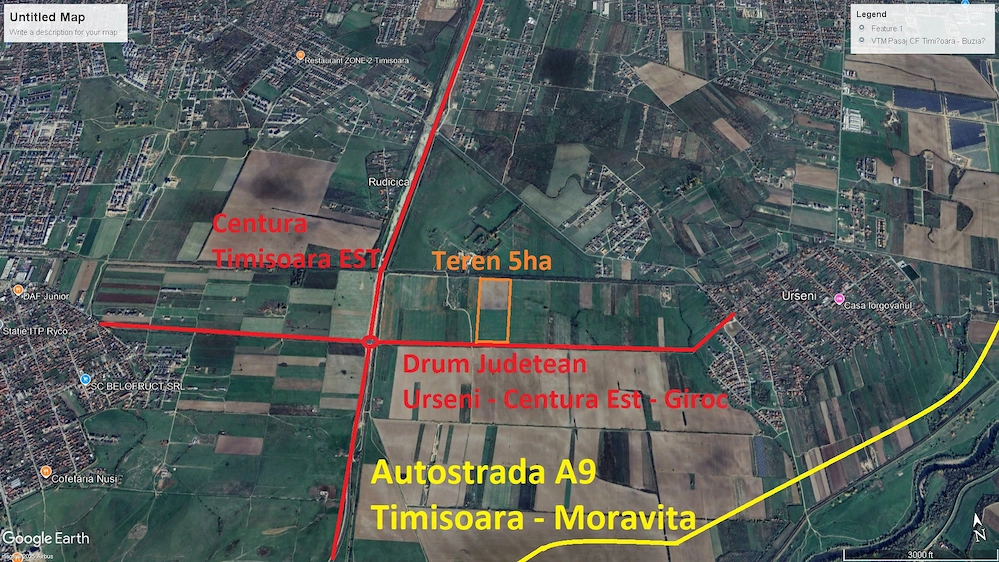 Teren 5 hectare compact, front stradal 95m, la viitorul Drum Judetean Urseni-Giroc