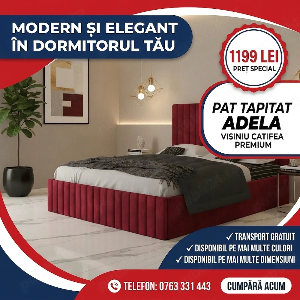 Pat Tapitat Adela Visiniu Catifea Premium  Calitate premium Alege acum dormitoare moderne