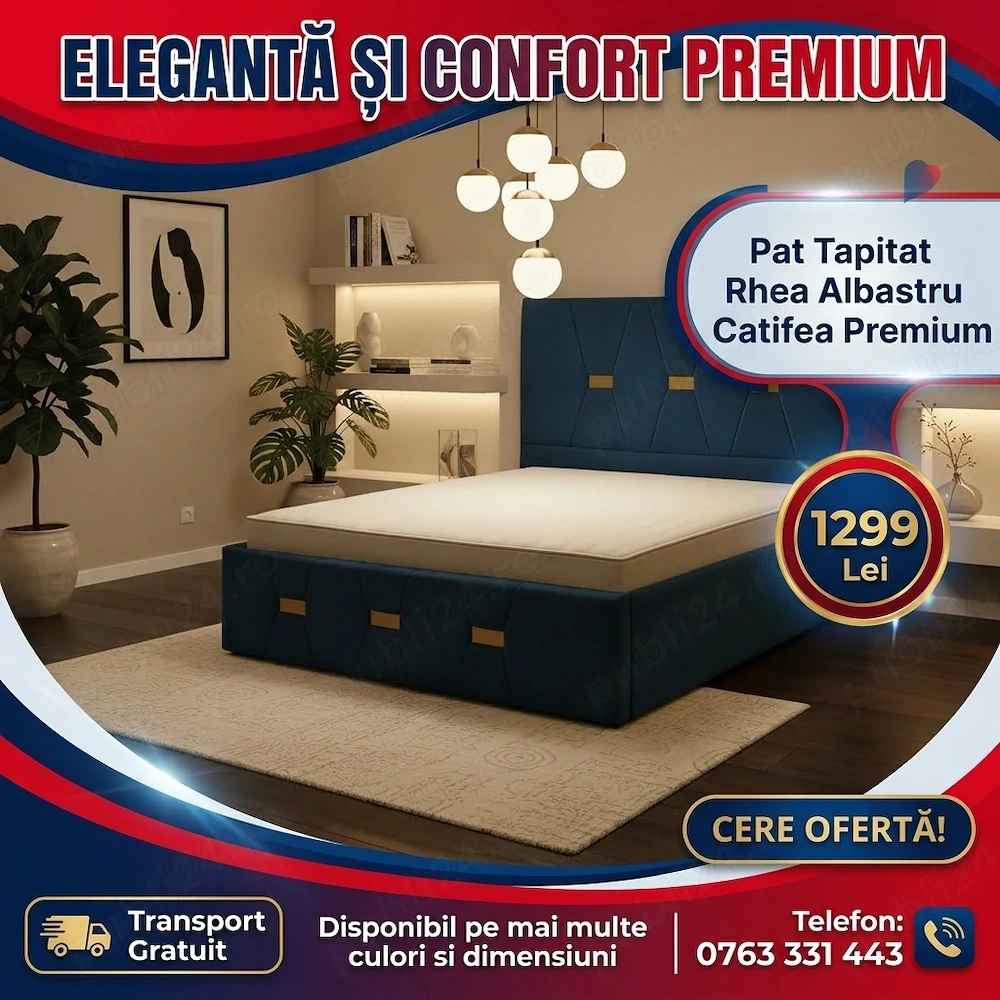 Pat Tapitat Rhea Albastru Catifea Premium Expediere rapidă Model premium