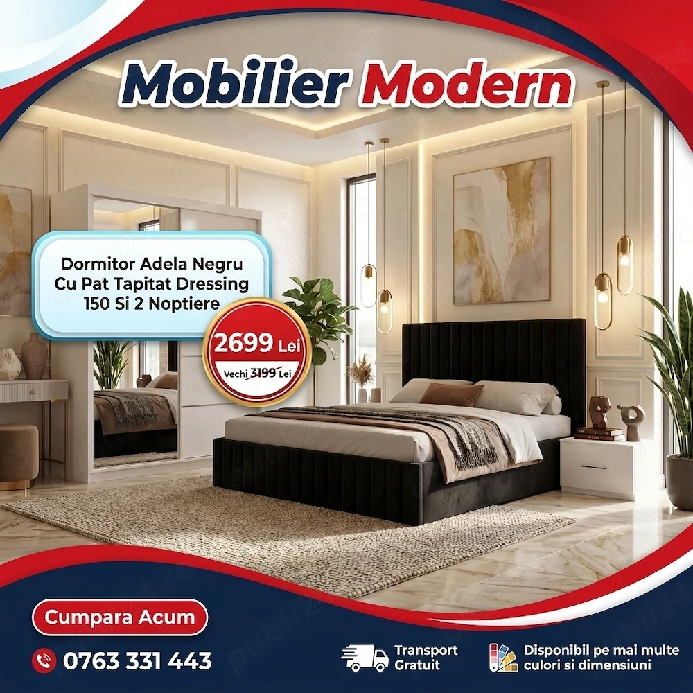 Dormitor Adela Negru Cu Pat Tapitat Dressing 150 Si 2 Noptiere Expediere rapidă Descoperă astăzi mob