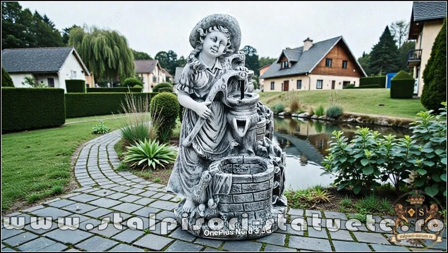 Statuetă țărăncuța la pompă, gri patinat, model S105.