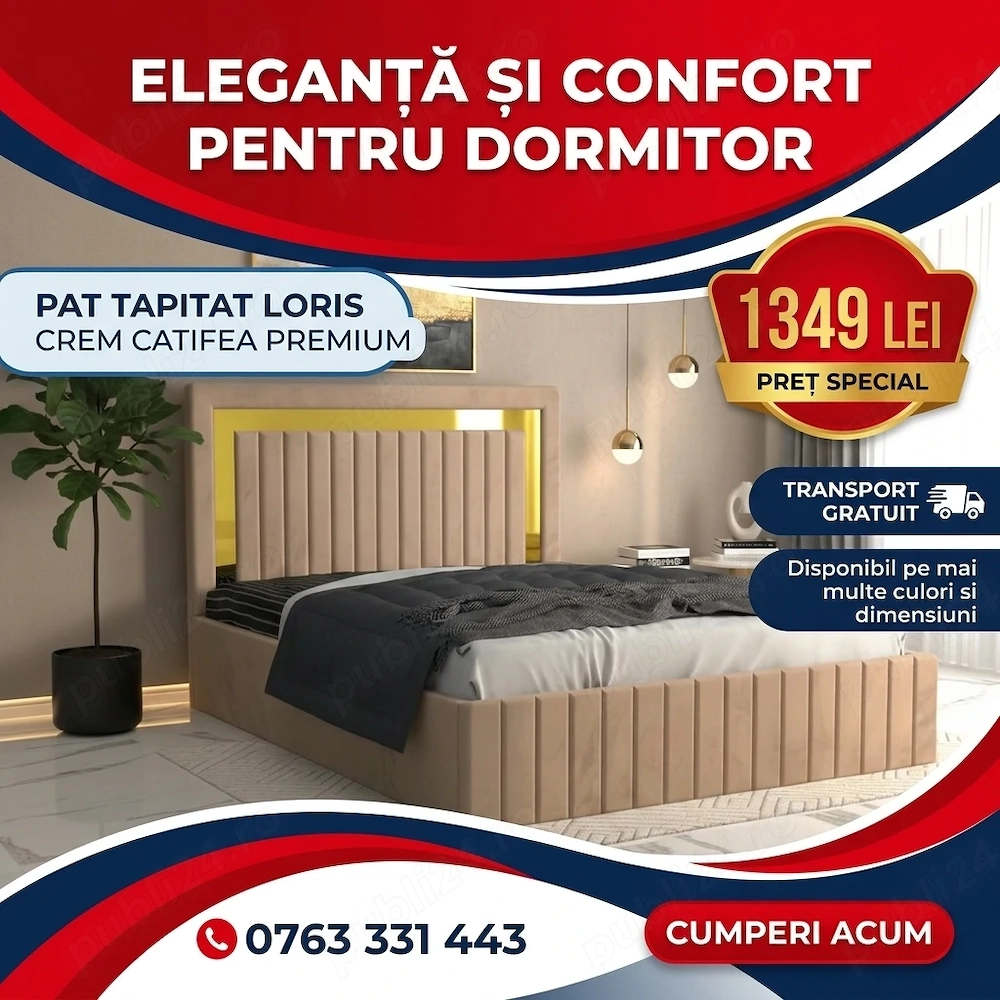 Pat Tapitat Loris Crem Catifea Premium Comandă acum Colecție premium