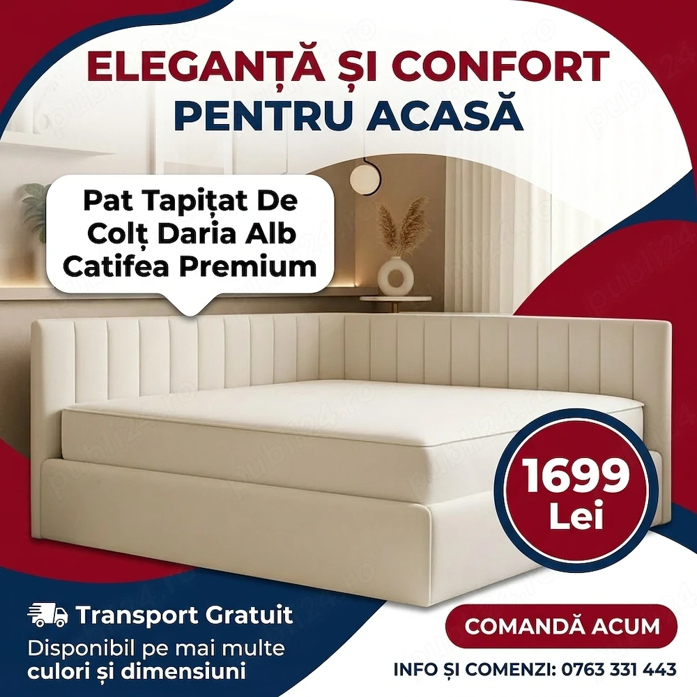 Pat Tapitat De Colt Daria Alb Catifea Premium  Model elegant Descoperă rapid mobilă pentru dormitor