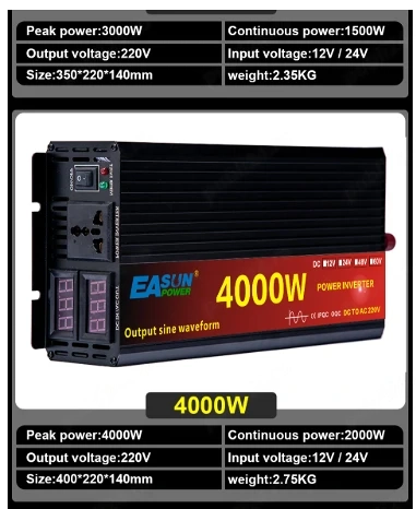Invertor Easun 24V DC - 220V AC, 3000W si 4000w Sinus pur