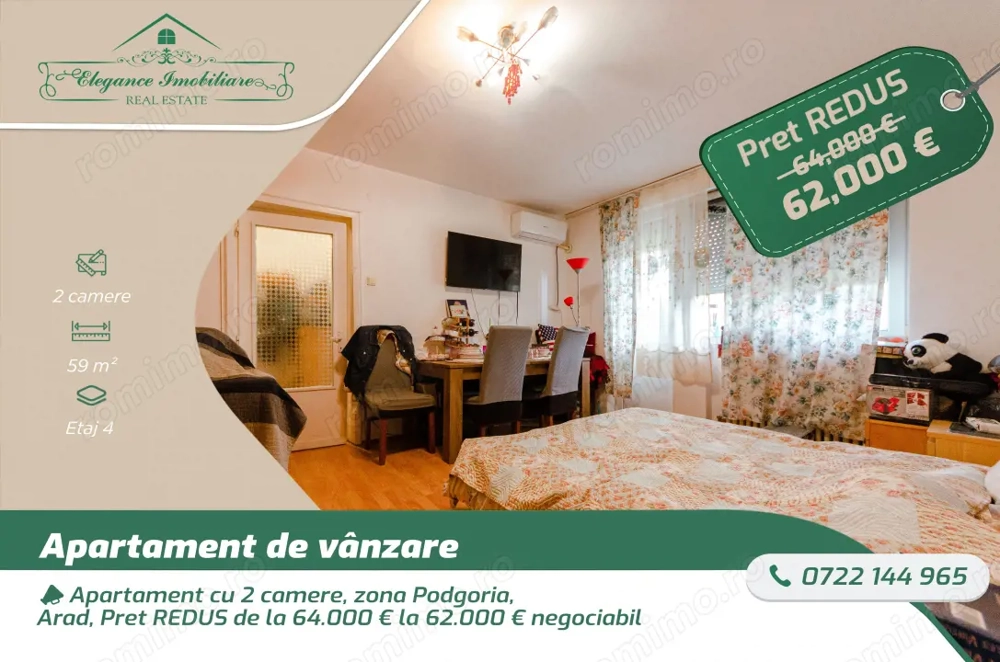Apartament cu 2 camere, zona Podgoria, Arad