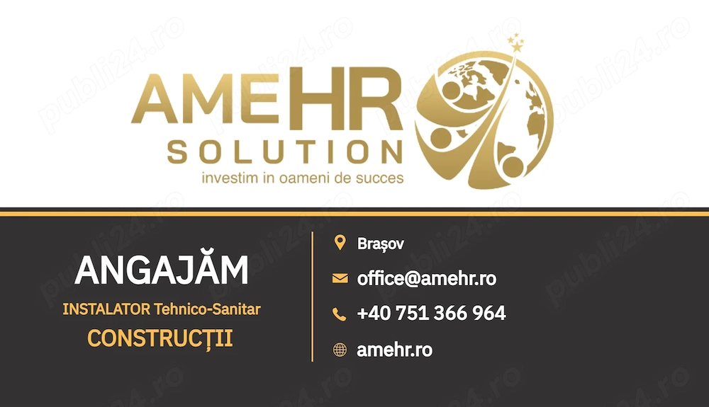 Angajăm Instalator Tehnico-Sanitar | Specialist Construcții.