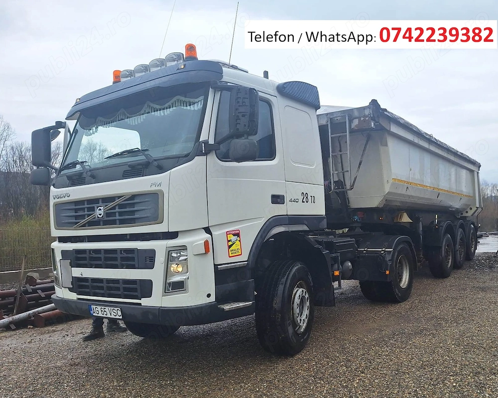 Cap tractor Volvo, am 2006, Euro 3, tracțiune 4x4, kit basculare original. Semiremorca basculabila