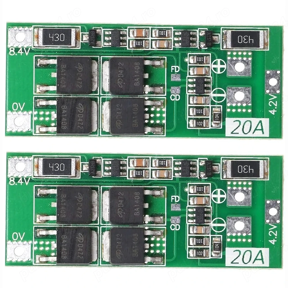 Set 2 bucăți   Modul BMS 2S 20A 7.4V cu balansare   schemă inclusă