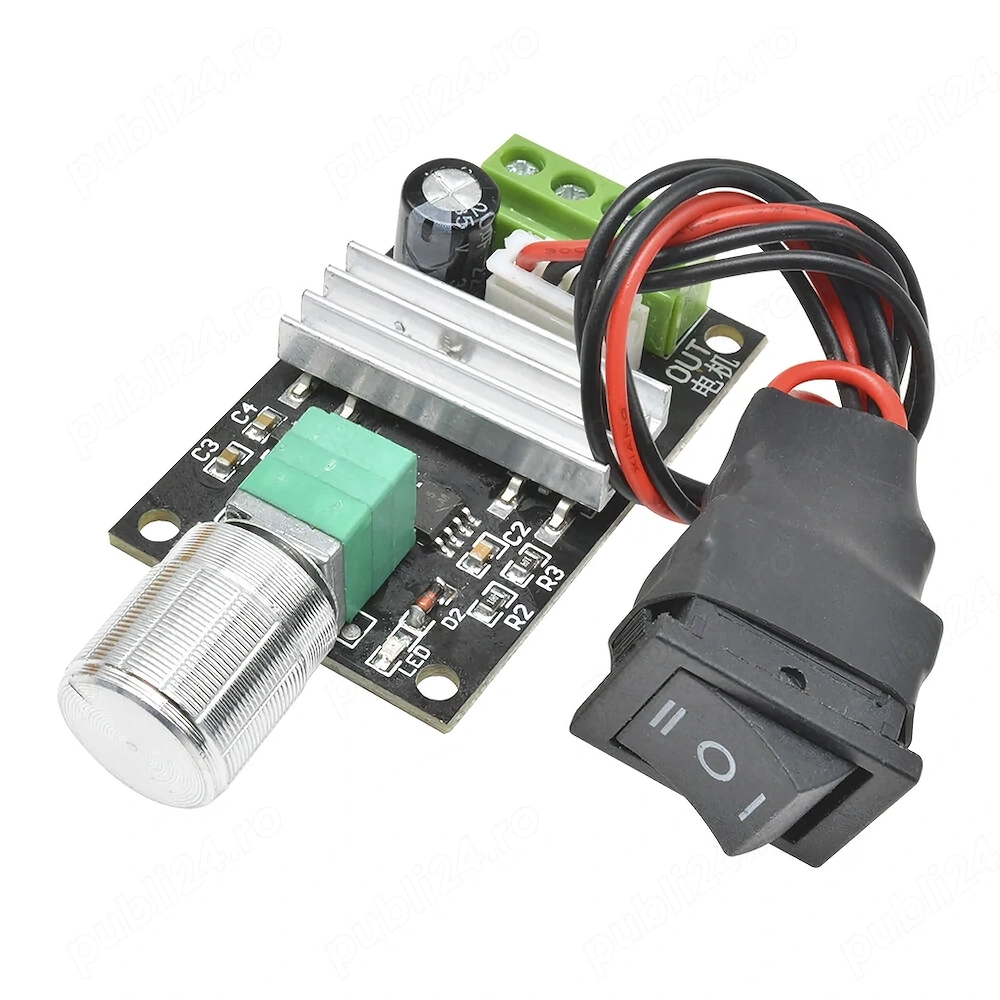 Controller motor DC 6V 12V 24V 3A   Variator PWM cu buton schimbare sens, regulator voltaj
