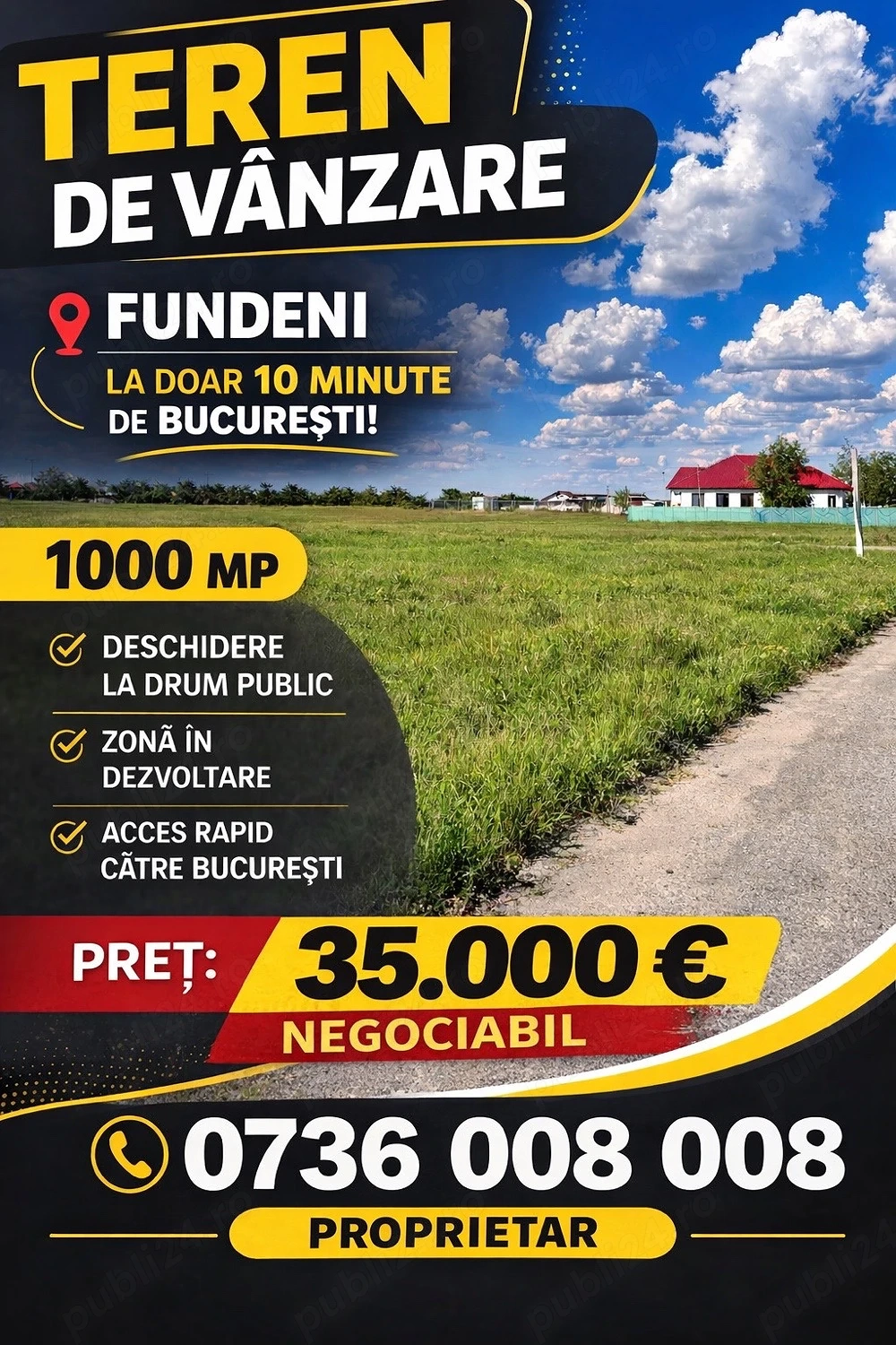 Teren de vânzare   Fundeni, la doar 10 minute de București!
