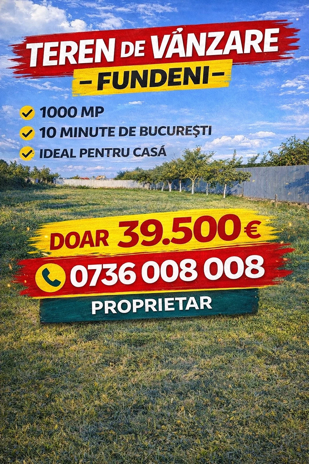 Oportunitate! Teren 1000 mp în Fundeni, aproape de București
