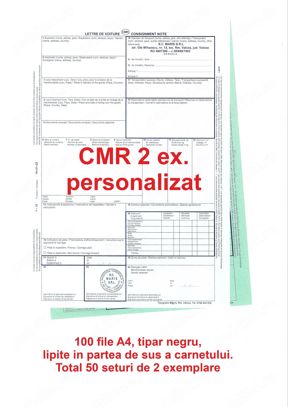 CMR-uri transport intern si international - Scrisoare de transport - Tipizat