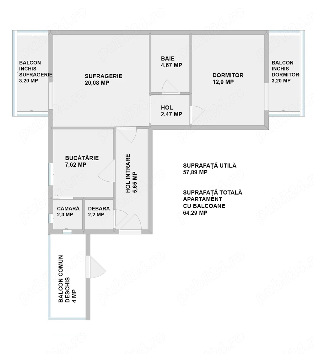 Închiriez apartament 64mp  2 camere  centrala proprie