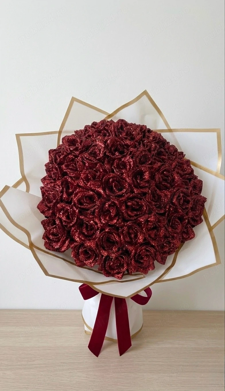 Buchet Lux Trandafiri cu Sclipici  Model Exclusivist - Cadou Etern