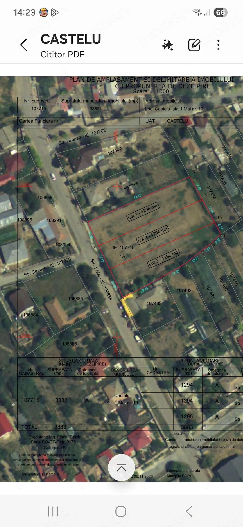 Se vinde LOT 1 cu suprafata de 1294 mp
