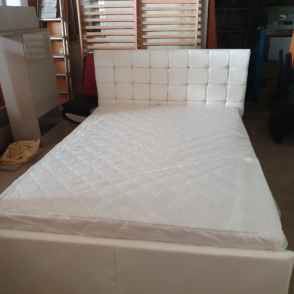 Pat dormitor tapițat piele 1.40m 2m+saltea 