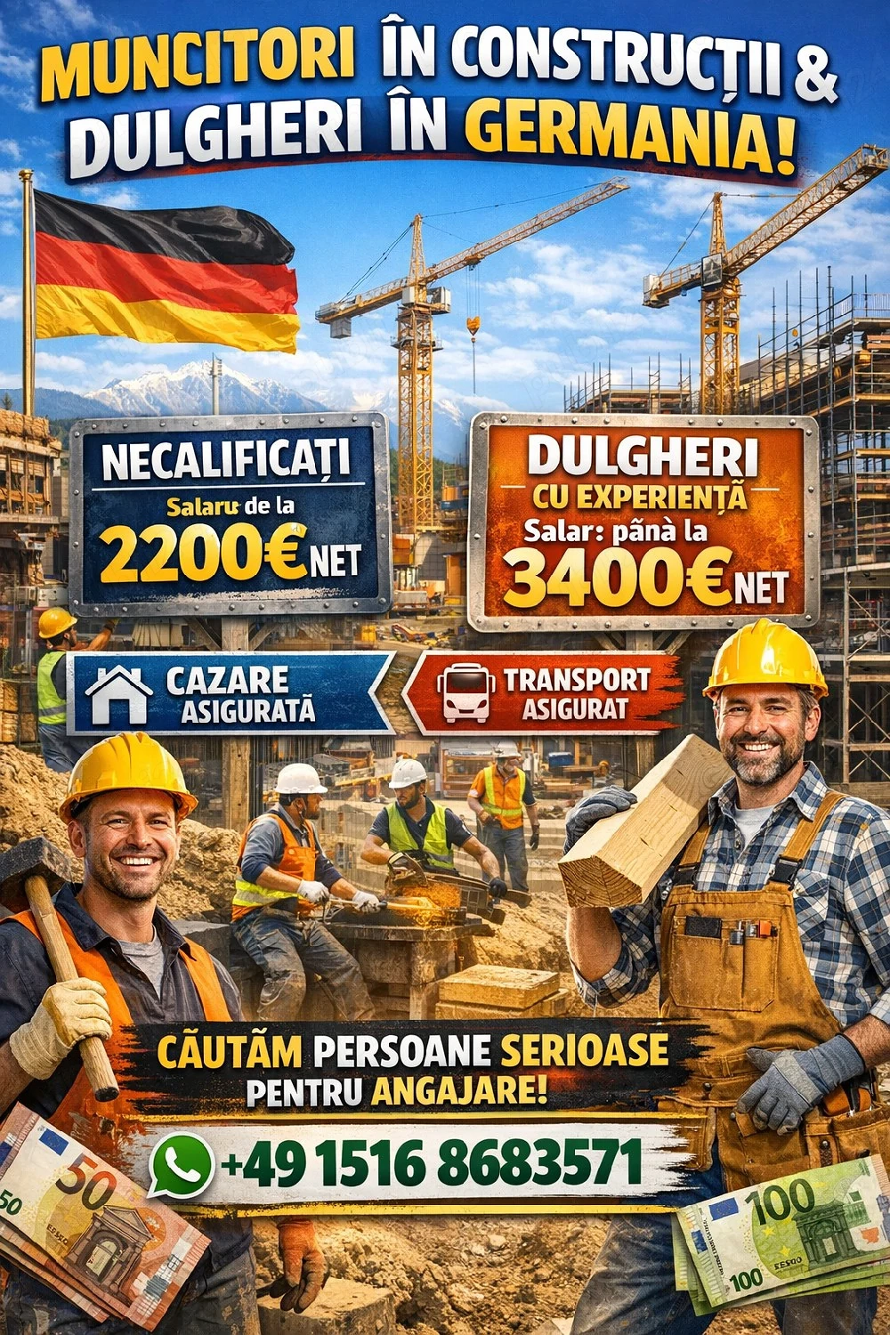 Angajez muncitori necalificati si dulgheri in Germania