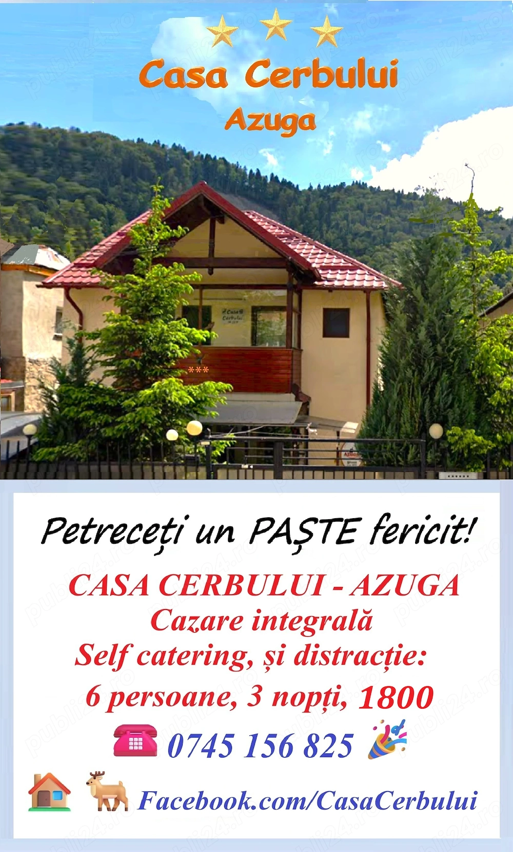 Cazare PAȘTE 1800, 4-6 pers. integral Casa Cerbului Azuga