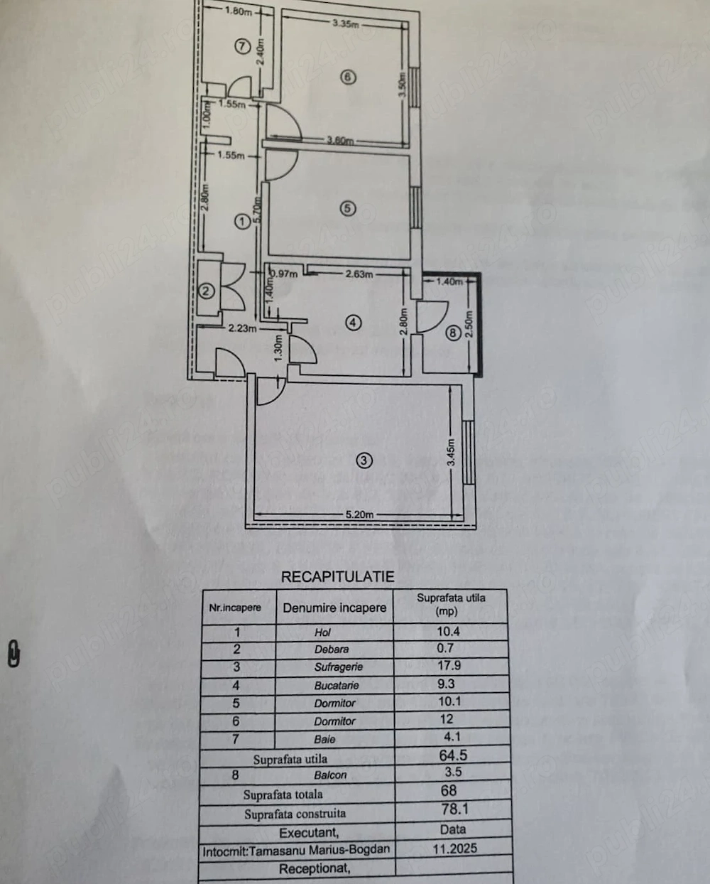 Vand apartament cu 3 camere 