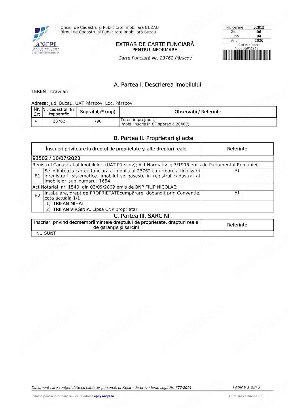 Teren de vanzare Parscov