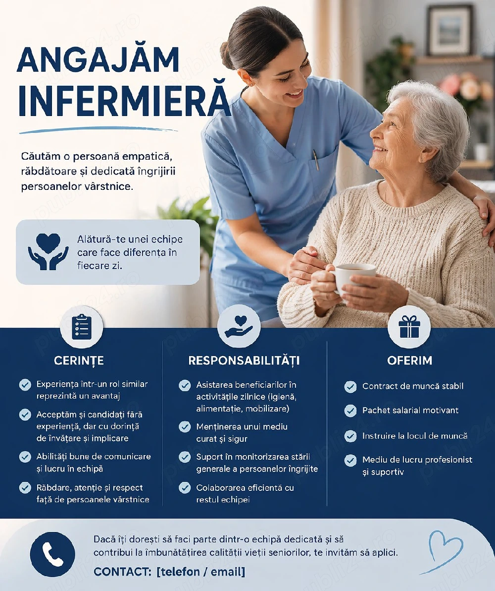 Angajăm infirmieră - îngrijitoare
