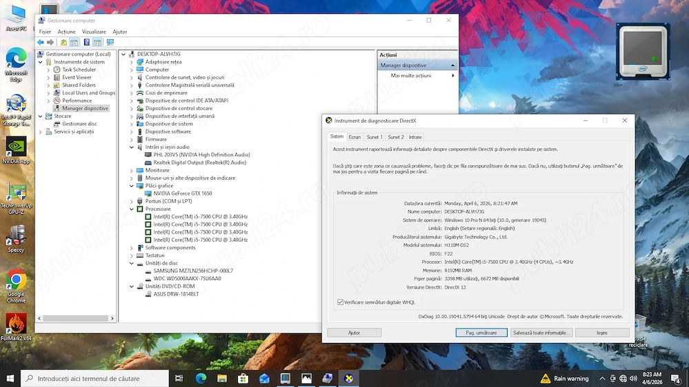 PC i5 7500 3,8 8gb DD4 video GTX 1650 ssd+hard calculator unitate PC gaming