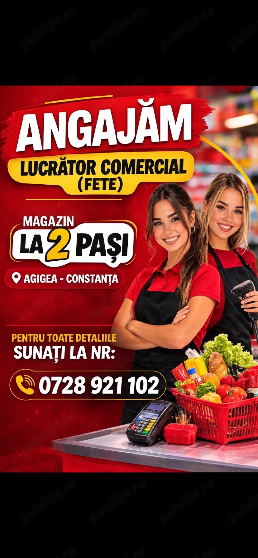 Angajam lucrator comercial( fete) magazin LA 2 PASI din Agigea(Constanta)