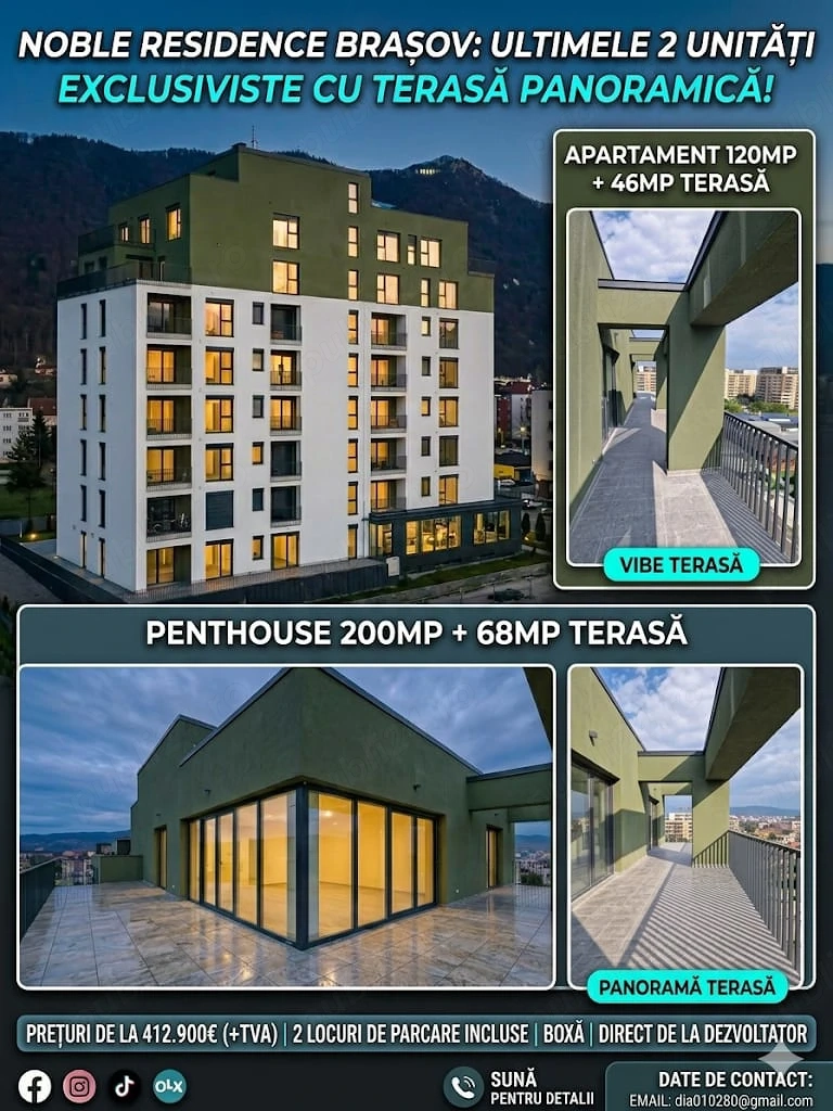 Penthouse Exclusiv "Noble Residence" | Terase Panoramice | Imobil nou finalizat in 2025 Brasov