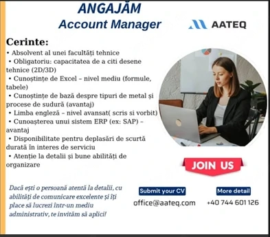 Angajăm Account Manager   Fabrică din Brașov