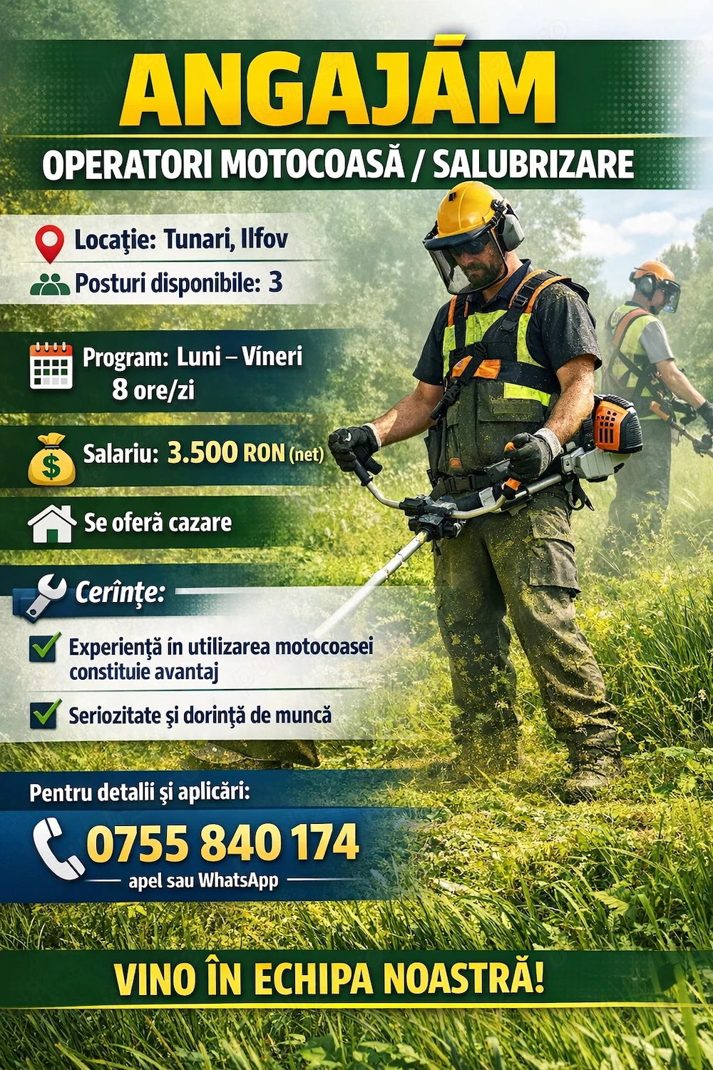 Angajam 3 Operatori motocoasa-salubrizare 