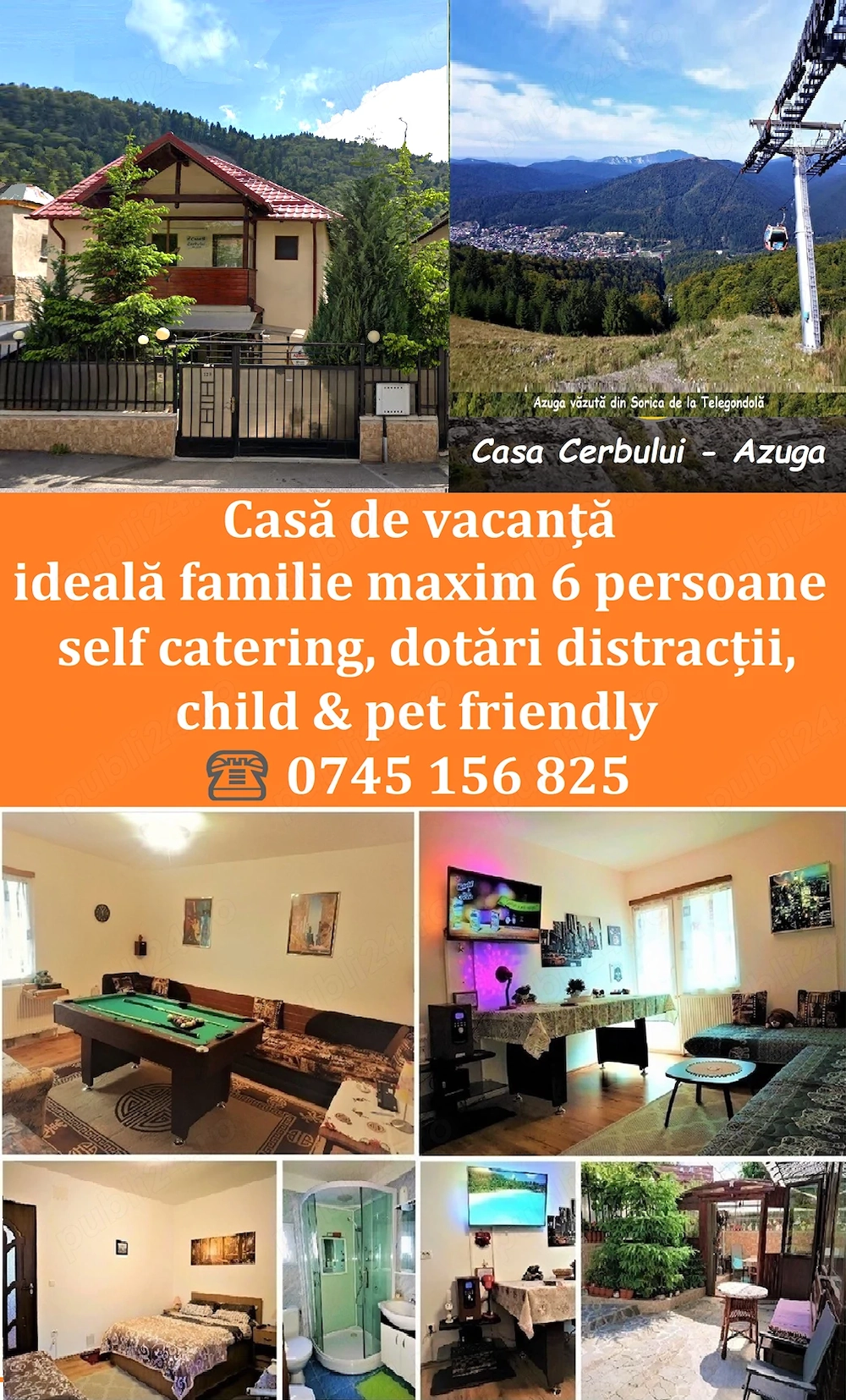 Cazare 1 Mai; doar 450 4-6 pers. integral Casa Cerbului Azuga