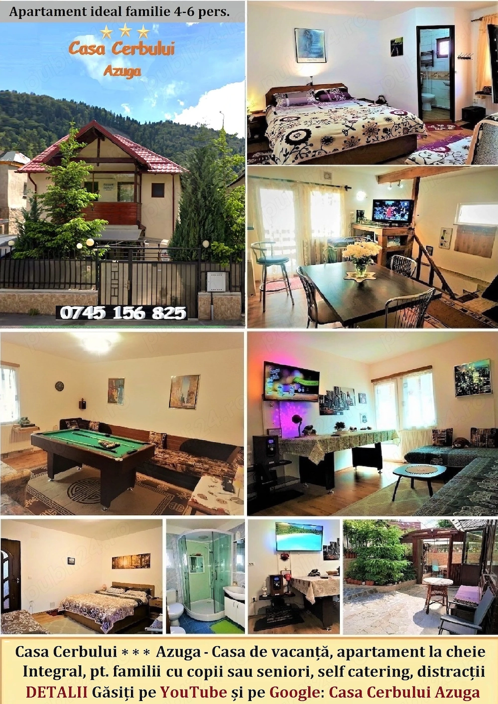 Cazare de familie apartament integral vilă AZUGA, de 1 Mai, 4-6 pers.
